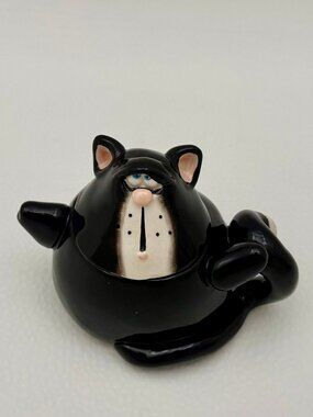Vtg. Russ Berrie Douglas Whimsical Cat Ceramic Candle Trinket Holder with Lid